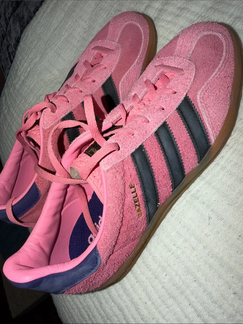 adidas Gazelle Women's Pink Suede Sneakers with Black Stripes